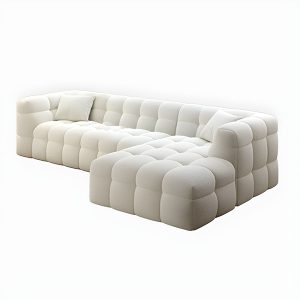 Cloudi Scandi Puffy Sofa White Boucle Fabric 3x2m Right Side