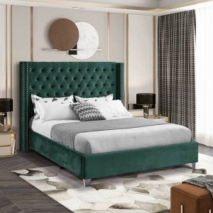 Adeina King Bed Velvet Green 180x200cm