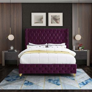 Queen Size Bed Velvet Purple 160x200cm Majestic Plus