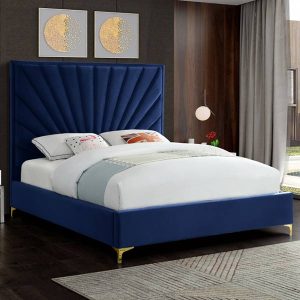 Queen Bed Velvet Blue 160x200cm Eclipsi Deluxe