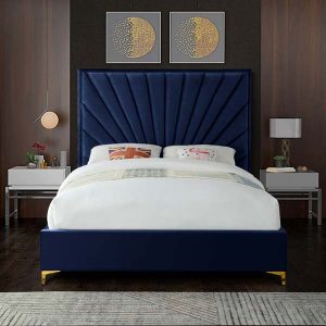 Queen Bed Velvet Blue 160x200cm Eclipsi Deluxe