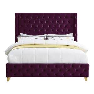 Queen Size Bed Velvet Purple 160x200cm Majestic Plus