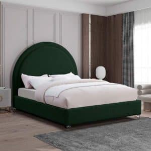 Queen Size Bed Green Boucle Fabric 160x200cm Milano Design