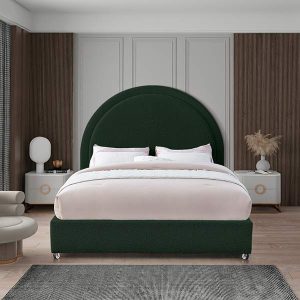 Queen Size Bed Green Boucle Fabric 160x200cm Milano Design