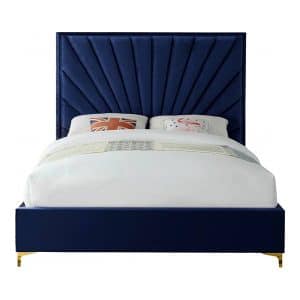 Queen Bed Velvet Blue 160x200cm Eclipsi Deluxe